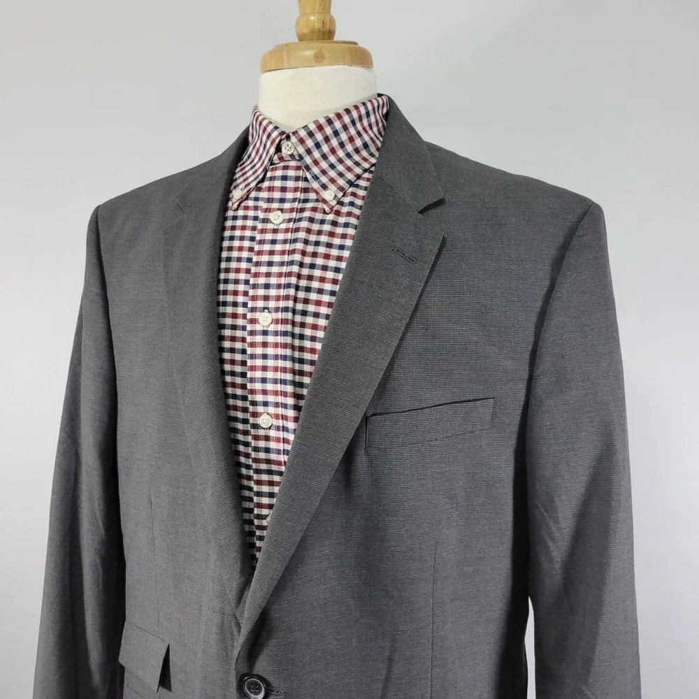 Haggar Men's Sport Coat Blazer Two Button Gray Polyester Viscose 46L‎